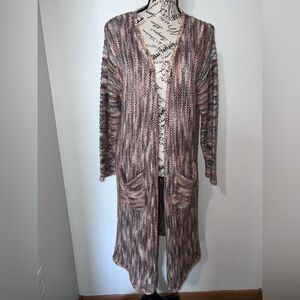 POL Boho Long Duster Multicolored Striped Knit Cardigan/Open Front/Pockets/Small